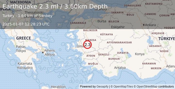 Earthquake WESTERN TURKEY (2.3 ml) (2025-01-07 12:28:23 UTC)