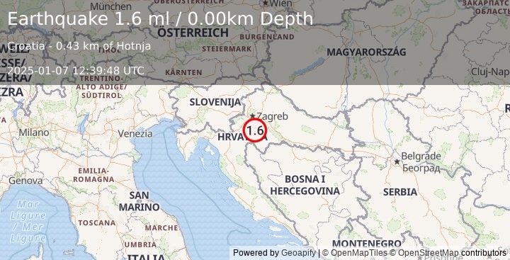 Earthquake CROATIA (1.9 ml) (2025-01-07 12:39:47 UTC)