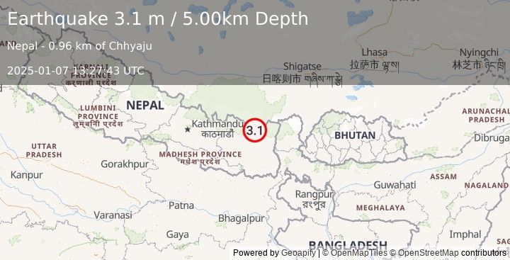 Earthquake NEPAL (3.1 m) (2025-01-07 13:27:43 UTC)