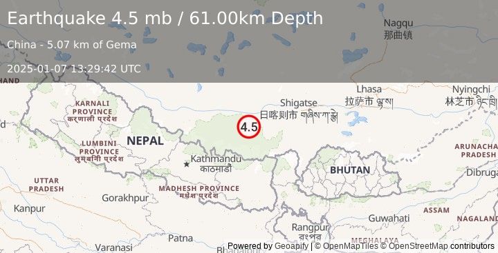 Earthquake WESTERN XIZANG (4.5 mb) (2025-01-07 13:29:42 UTC)