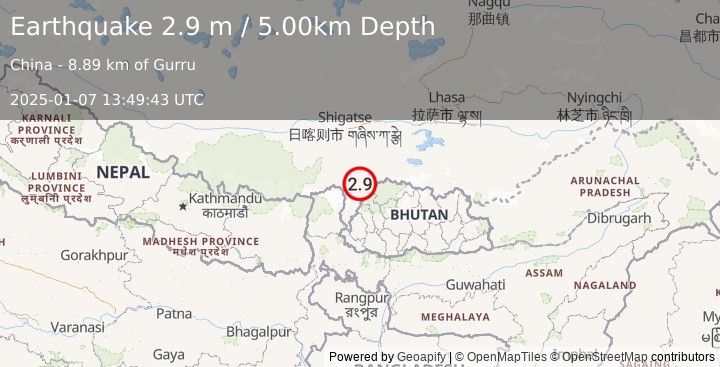 Earthquake WESTERN XIZANG (2.9 m) (2025-01-07 13:49:43 UTC)