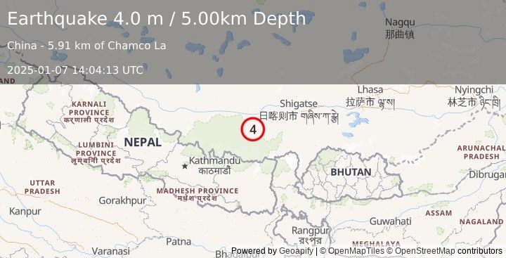 Earthquake WESTERN XIZANG (4.0 m) (2025-01-07 14:04:13 UTC)