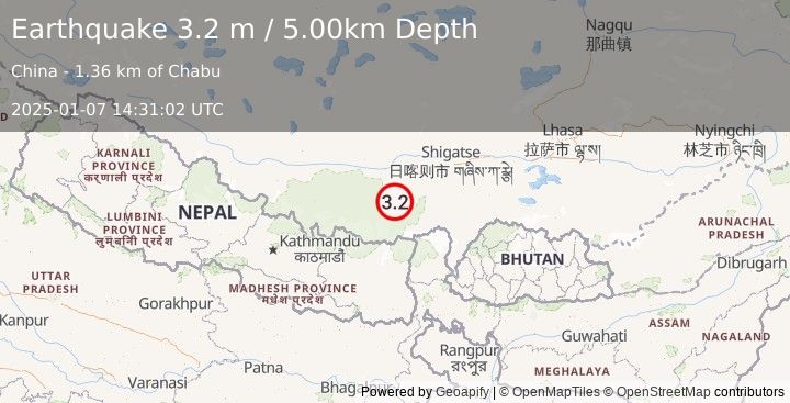 Earthquake WESTERN XIZANG (3.2 m) (2025-01-07 14:31:02 UTC)