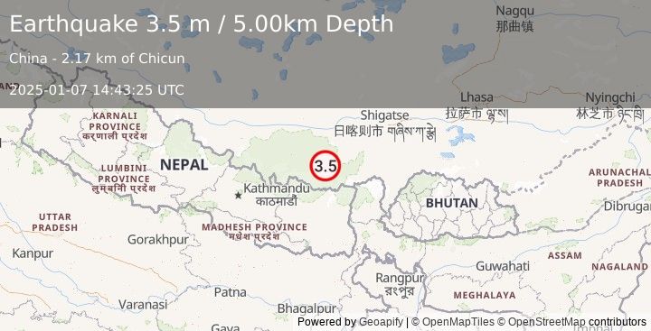 Earthquake WESTERN XIZANG (3.5 m) (2025-01-07 14:43:25 UTC)