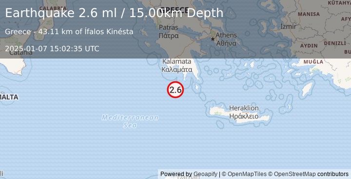 Earthquake SOUTHERN GREECE (2.6 ml) (2025-01-07 15:02:35 UTC)