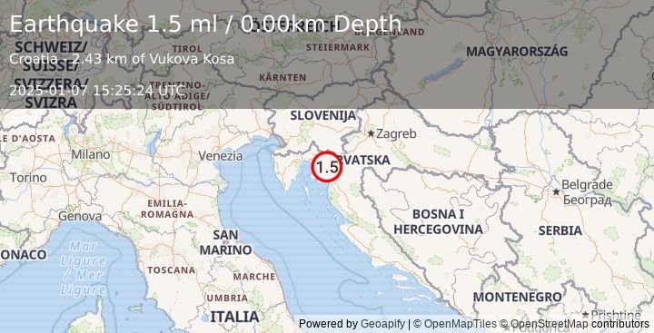 Earthquake CROATIA (1.5 ml) (2025-01-07 15:25:24 UTC)