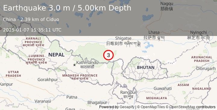 Earthquake WESTERN XIZANG (3.0 m) (2025-01-07 15:35:11 UTC)