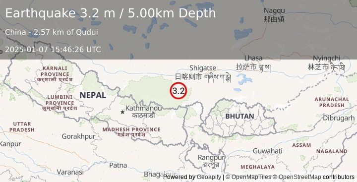 Earthquake WESTERN XIZANG (3.2 m) (2025-01-07 15:46:26 UTC)