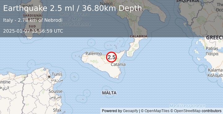 Earthquake SICILY, ITALY (2.5 ml) (2025-01-07 15:56:59 UTC)