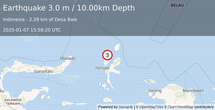 Earthquake HALMAHERA, INDONESIA (3.0 m) (2025-01-07 15:58:20 UTC)