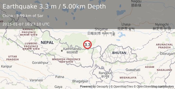 Earthquake WESTERN XIZANG (3.3 m) (2025-01-07 16:27:10 UTC)