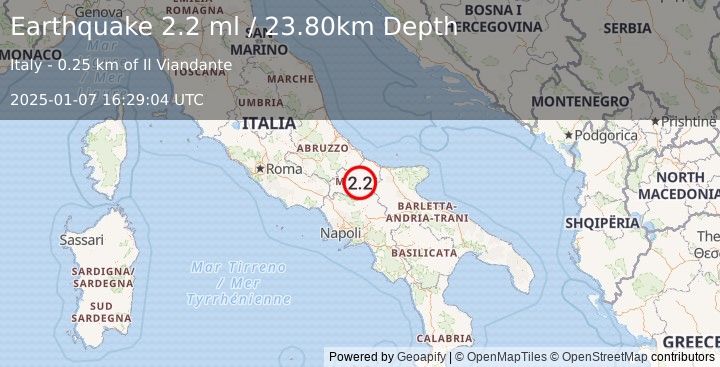 Earthquake SOUTHERN ITALY (2.2 ml) (2025-01-07 16:29:04 UTC)