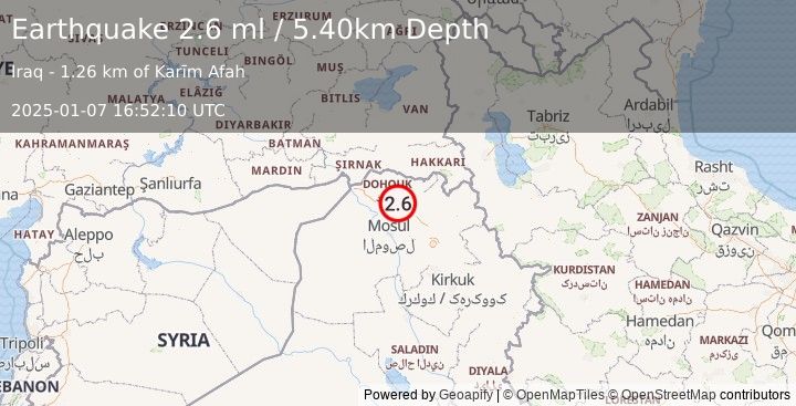 Earthquake IRAQ (2.6 ml) (2025-01-07 16:52:10 UTC)