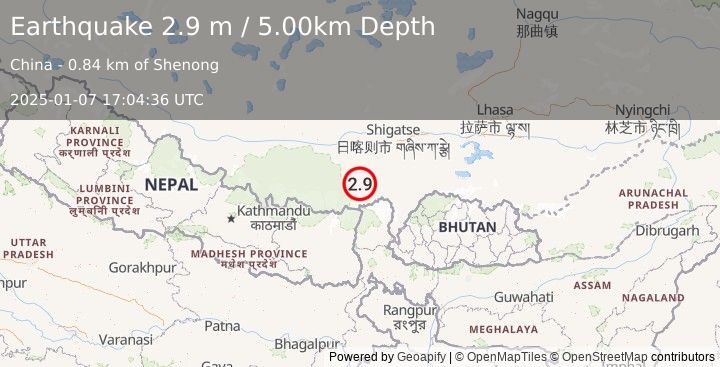 Earthquake WESTERN XIZANG (2.9 m) (2025-01-07 17:04:36 UTC)