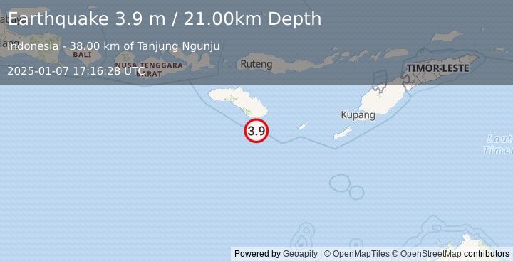 Earthquake SUMBA REGION, INDONESIA (3.9 m) (2025-01-07 17:16:28 UTC)