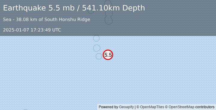 Earthquake VOLCANO ISLANDS, JAPAN REGION (5.5 mb) (2025-01-07 17:23:49 UTC)