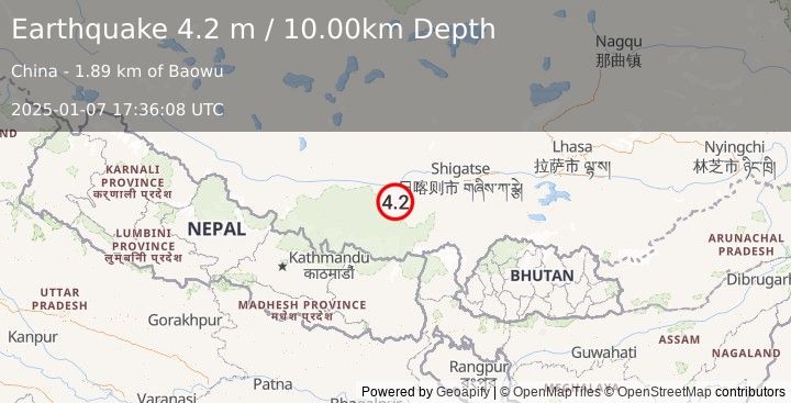 Earthquake WESTERN XIZANG (4.2 m) (2025-01-07 17:36:08 UTC)