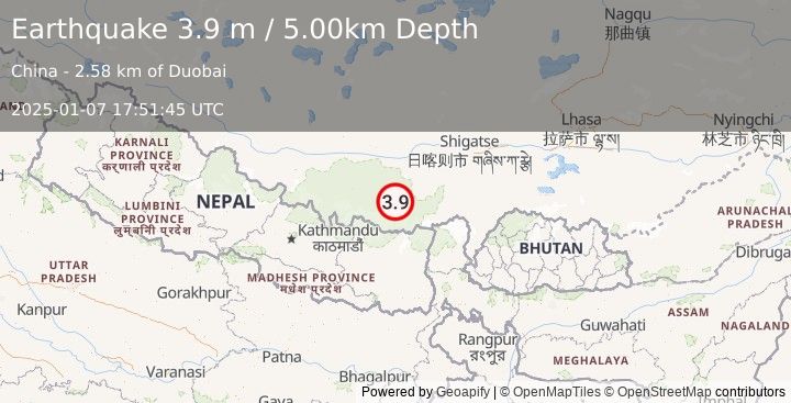 Earthquake WESTERN XIZANG (3.9 m) (2025-01-07 17:51:45 UTC)