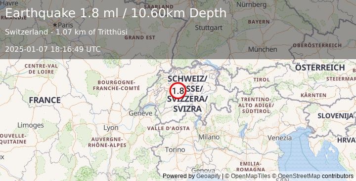 Earthquake SWITZERLAND (1.8 ml) (2025-01-07 18:16:49 UTC)