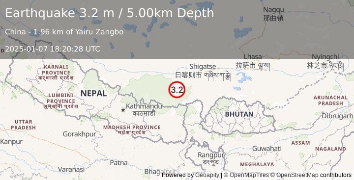 Earthquake WESTERN XIZANG (3.2 m) (2025-01-07 18:20:28 UTC)