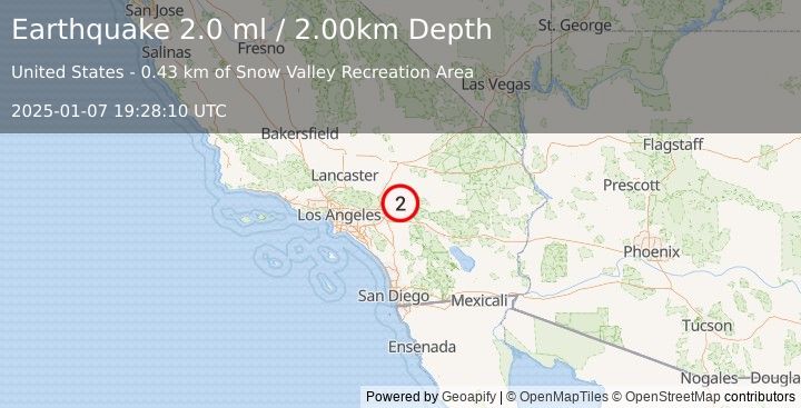 Earthquake SOUTHERN CALIFORNIA (2.0 ml) (2025-01-07 19:28:10 UTC)