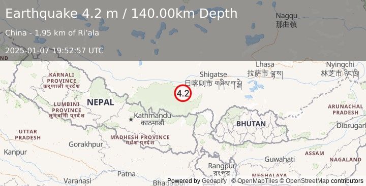 Earthquake WESTERN XIZANG (4.2 m) (2025-01-07 19:52:57 UTC)