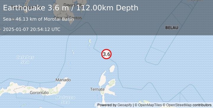 Earthquake NORTH OF HALMAHERA, INDONESIA (3.6 m) (2025-01-07 20:54:12 UTC)