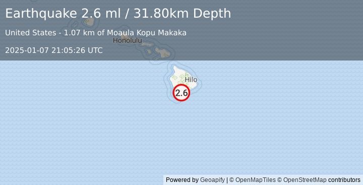 Earthquake ISLAND OF HAWAII, HAWAII (2.6 ml) (2025-01-07 21:05:26 UTC)