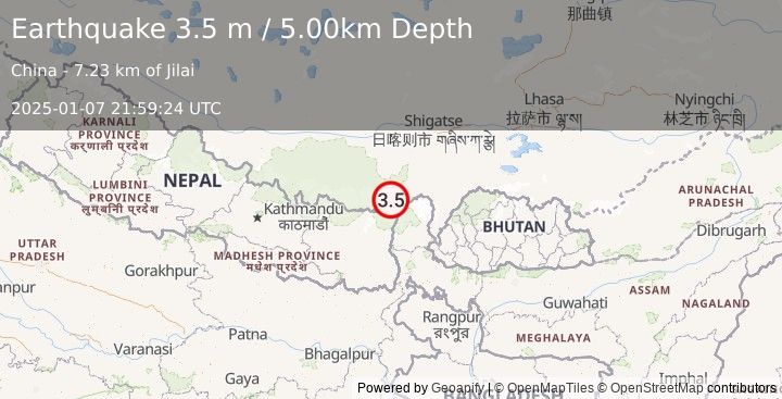 Earthquake WESTERN XIZANG (3.5 m) (2025-01-07 21:59:24 UTC)