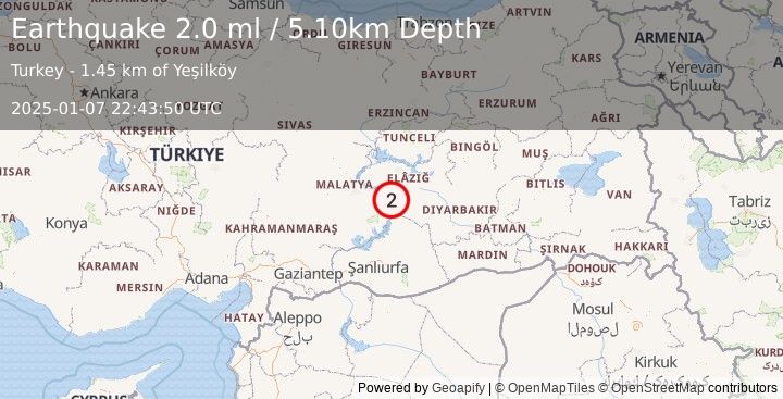 Earthquake EASTERN TURKEY (2.0 ml) (2025-01-07 22:43:50 UTC)