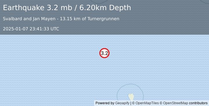 Earthquake SVALBARD REGION (3.2 mb) (2025-01-07 23:41:33 UTC)