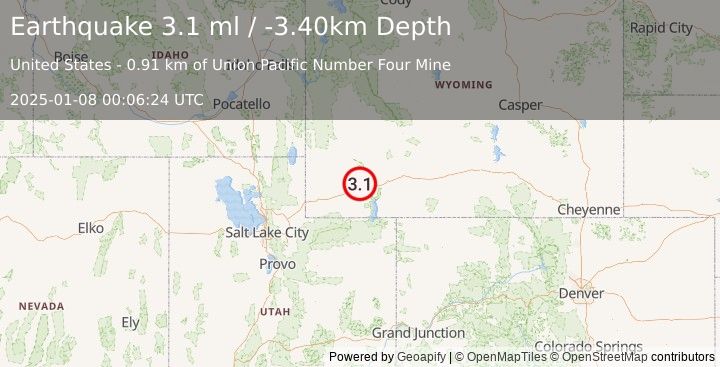 Earthquake WYOMING (3.1 ml) (2025-01-08 00:06:24 UTC)