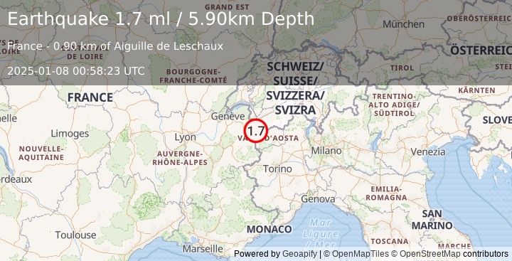 Earthquake NORTHERN ITALY (1.7 ml) (2025-01-08 00:58:23 UTC)