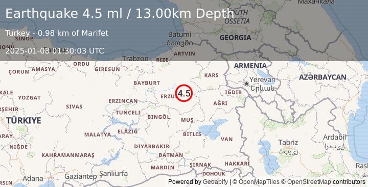 Earthquake EASTERN TURKEY (4.5 ml) (2025-01-08 01:30:03 UTC)