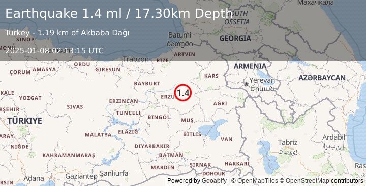 Earthquake EASTERN TURKEY (1.4 ml) (2025-01-08 02:13:15 UTC)