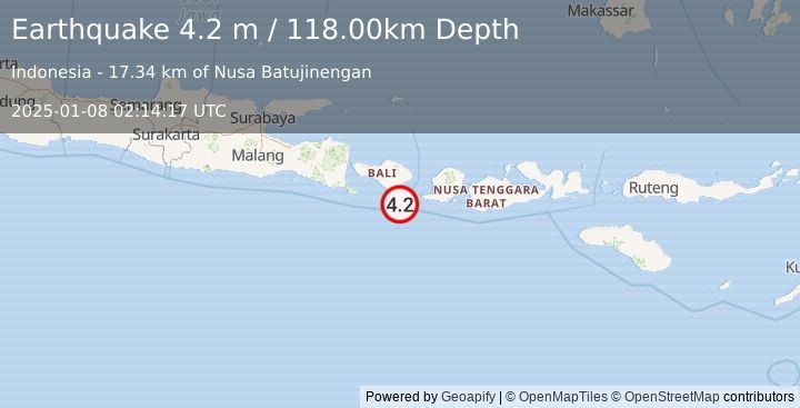 Earthquake BALI REGION, INDONESIA (4.2 m) (2025-01-08 02:14:17 UTC)