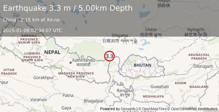 Earthquake WESTERN XIZANG (3.3 m) (2025-01-08 02:34:07 UTC)