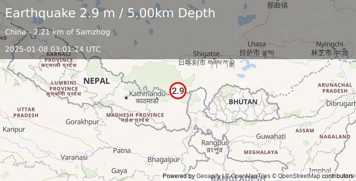 Earthquake NEPAL (2.9 m) (2025-01-08 03:01:24 UTC)