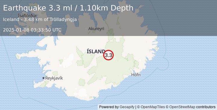 Earthquake ICELAND (3.3 ml) (2025-01-08 03:33:50 UTC)