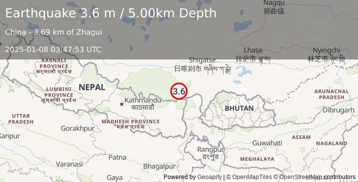 Earthquake WESTERN XIZANG (3.6 m) (2025-01-08 03:47:53 UTC)