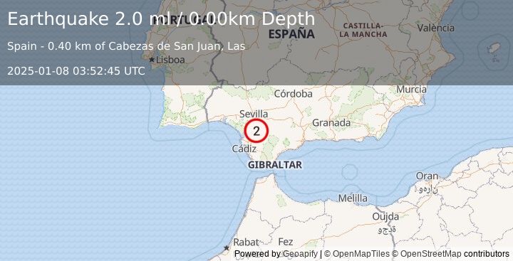 Earthquake STRAIT OF GIBRALTAR (2.0 ml) (2025-01-08 03:52:45 UTC)