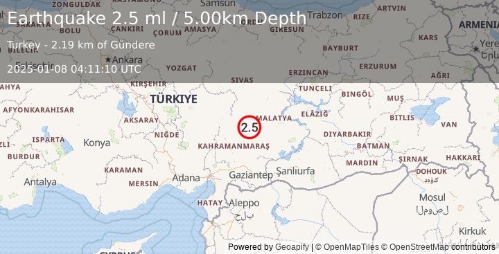 Earthquake CENTRAL TURKEY (2.5 ml) (2025-01-08 04:11:12 UTC)