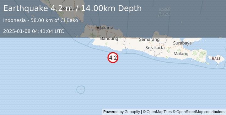 Earthquake JAVA, INDONESIA (4.2 m) (2025-01-08 04:41:04 UTC)