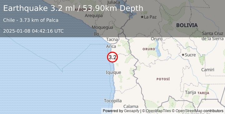 Earthquake TARAPACA, CHILE (3.2 ml) (2025-01-08 04:42:16 UTC)