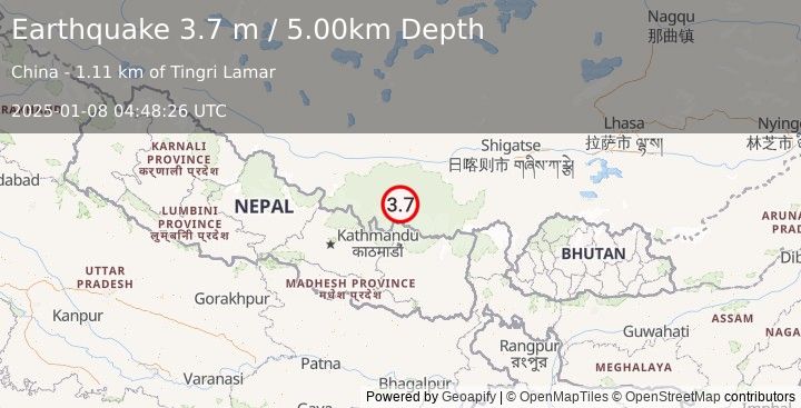 Earthquake WESTERN XIZANG (3.7 m) (2025-01-08 04:48:26 UTC)