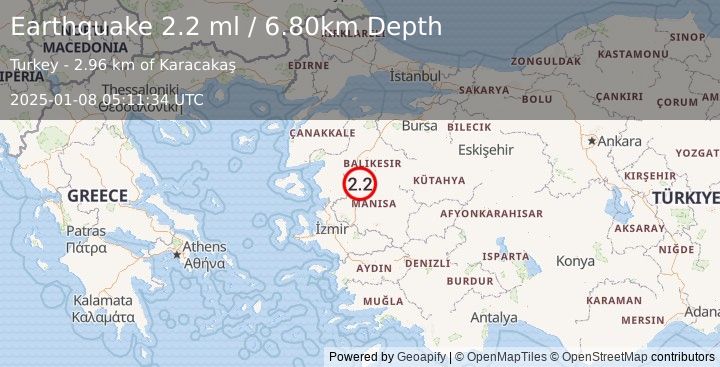 Earthquake WESTERN TURKEY (2.2 ml) (2025-01-08 05:11:34 UTC)