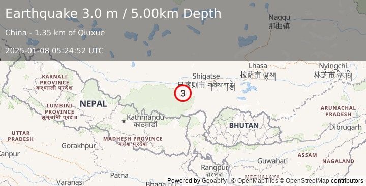 Earthquake WESTERN XIZANG (3.0 m) (2025-01-08 05:24:52 UTC)