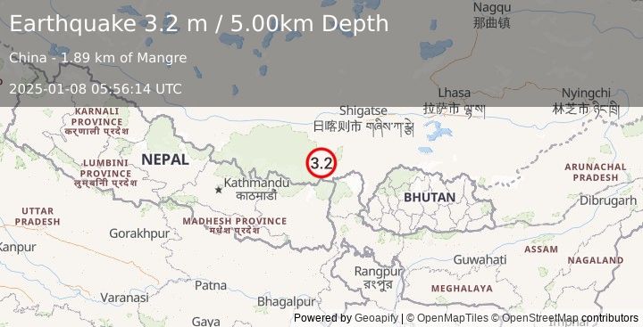 Earthquake WESTERN XIZANG (3.2 m) (2025-01-08 05:56:14 UTC)