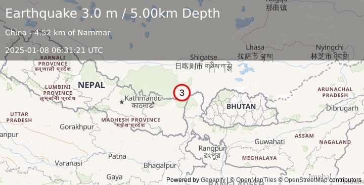 Earthquake WESTERN XIZANG (3.0 m) (2025-01-08 06:31:21 UTC)