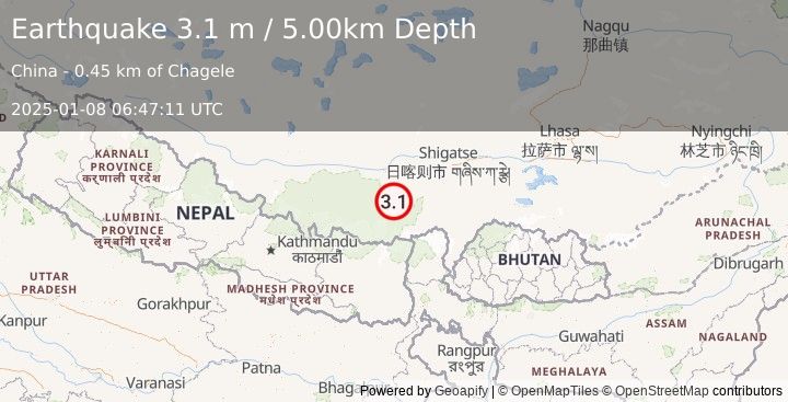 Earthquake WESTERN XIZANG (3.1 m) (2025-01-08 06:47:11 UTC)